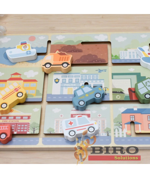 TK Puzzle cu vehicule labirint din lemn, 60632